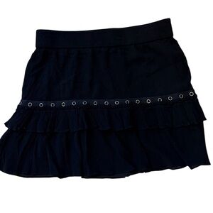 Rebecca Minkoff Black Ruffle Mini Skirt with Eyelet Trim
